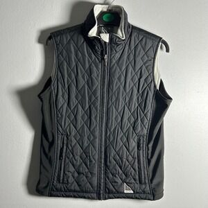 Serac Womens Quilted Fleece Lined Vest Black Full Zip Sleeveless Jacket Large